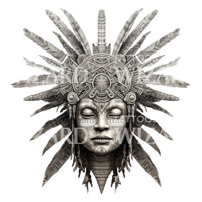 Ritualistic Inca Shaman Woman Mask Tattoo Design