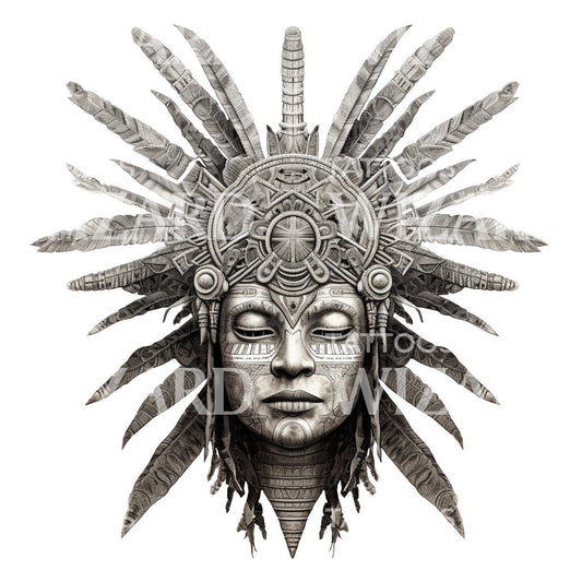 Conception de tatouage de masque de femme chaman inca rituelle