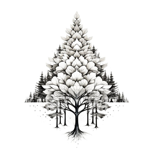 Conception de tatouage de pin d'arbre de vie fractal