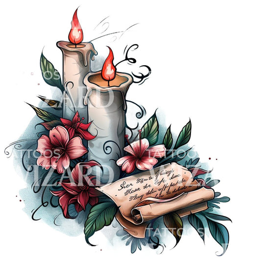 Parchment and Candles Tattoo Design
