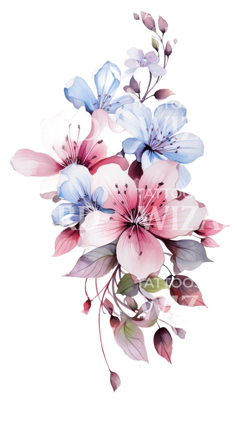 Conception de tatouage à demi-manche de fleurs colorées