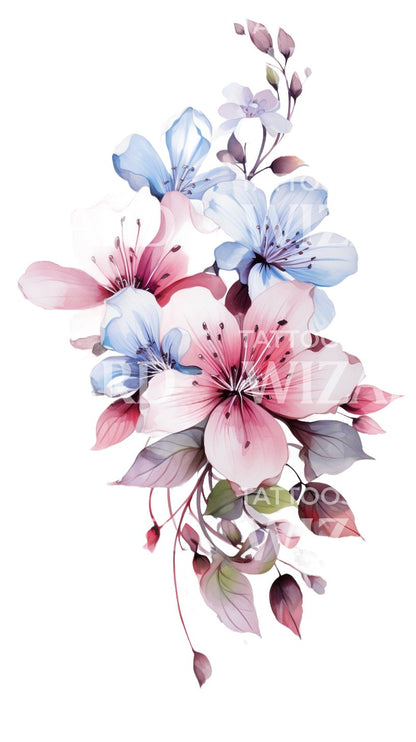 Colorful Flowers Half Sleeve Tattoo Design