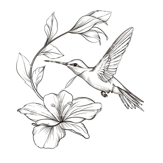 Hummingbird and Hibiscus Flower Tattoo Design
