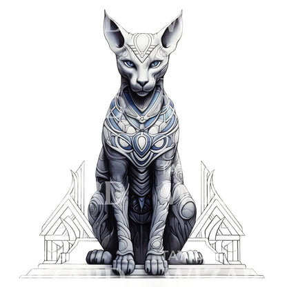 Egyptian Cat Statue Tattoo Design