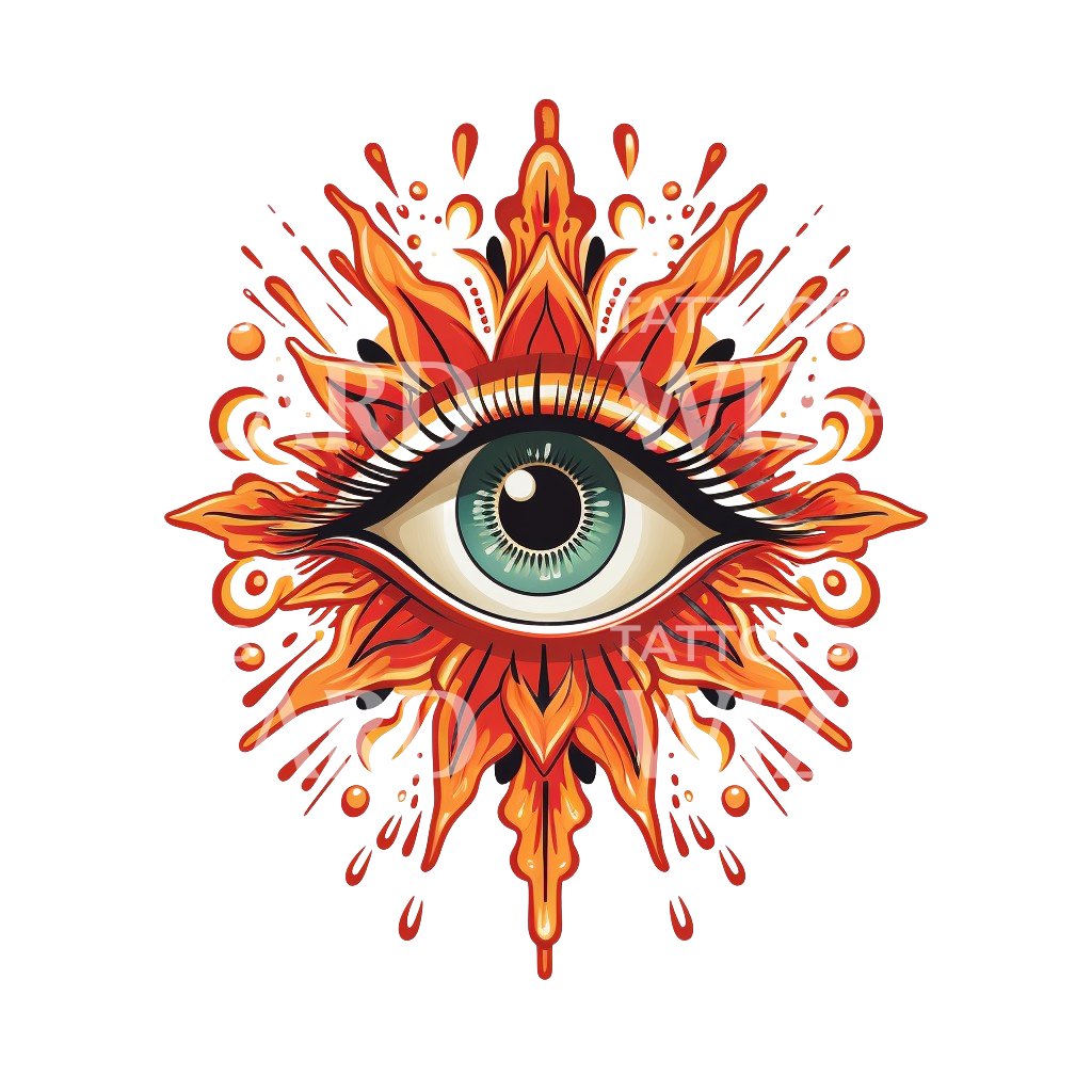 Old School Eye and Flames Tattoo Design