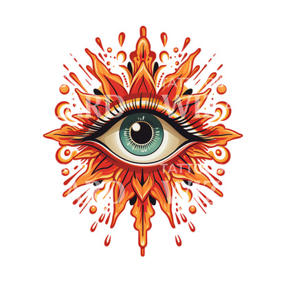 Old School Eye and Flames Tattoo Design