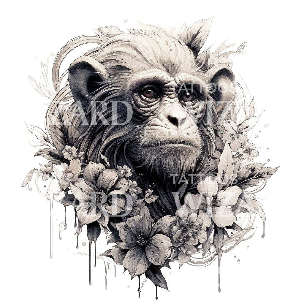 Black and Grey Monkey Tattoo Design