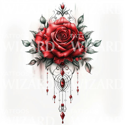 Verführerisches rotes Rosen-Tattoo-Design