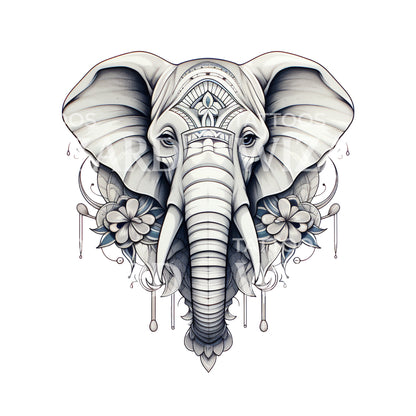 Indian Elephant Ornamental Tattoo Design