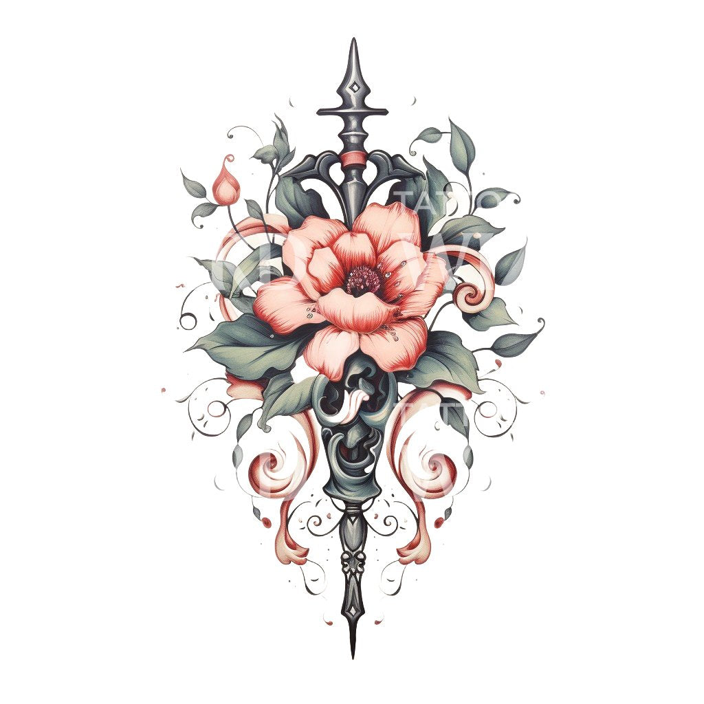 Flower and Dagger Old School Tattoo Design