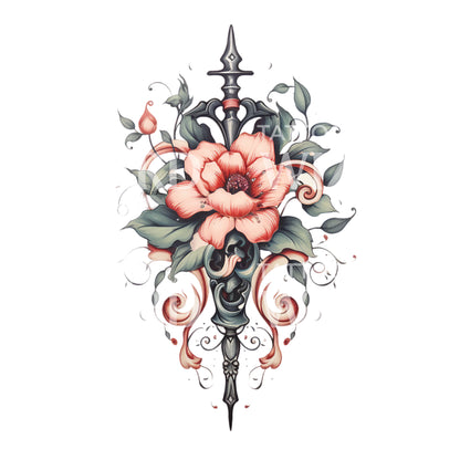 Flower and Dagger Old School Tattoo Design