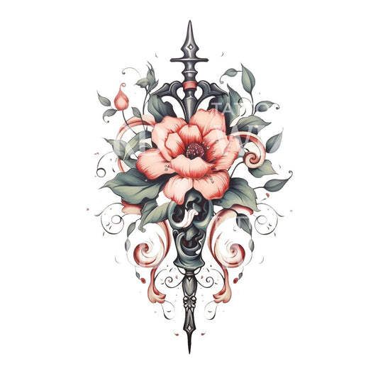 Conception de tatouage de fleur et de poignard à l’ancienne