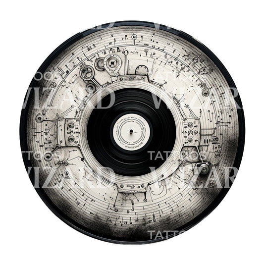 Steam Punk Vinyl Record Tattoo Design