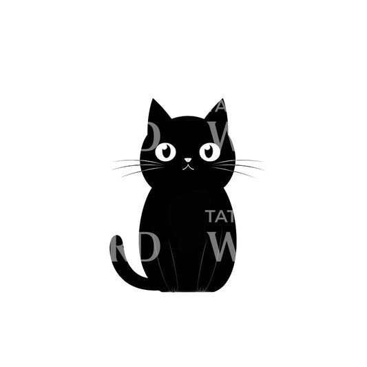 Simple Cartoon Black Cat Tattoo Design