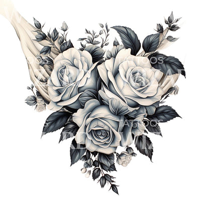 Flowing Fabric with Roses Tattoo Design