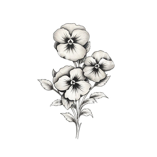 Black and Grey Pansy Flower Tattoo Design