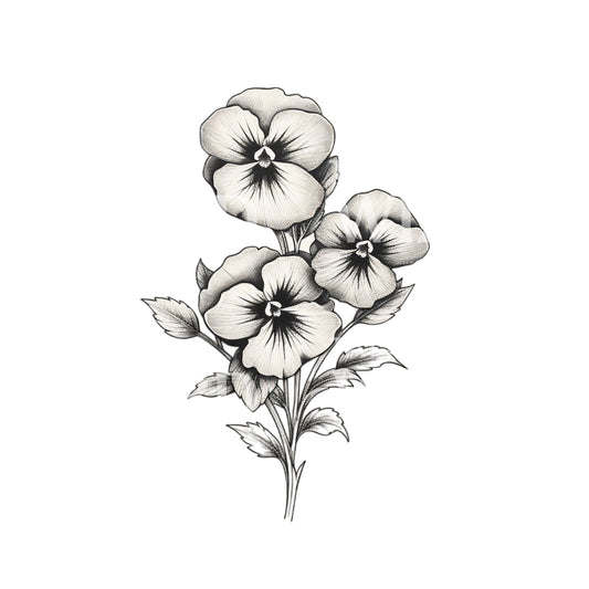 Schwarzes und graues Stiefmütterchen-Blumen-Tattoo-Design