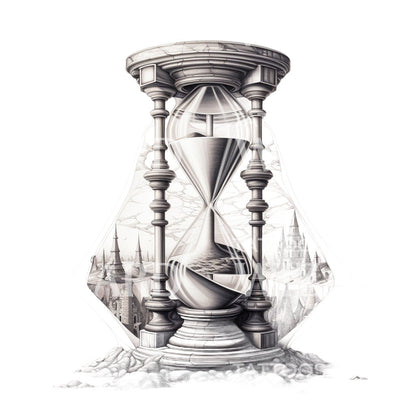 Complex Hourglass Ancient City Tattoo Design