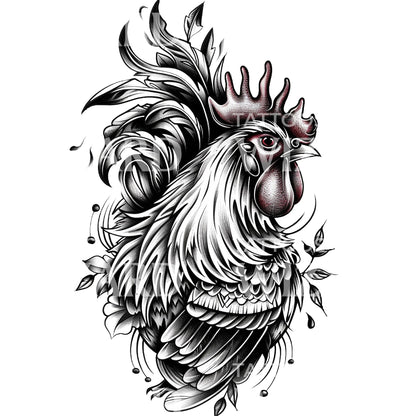 Ruthless Rooster Tattoo Design