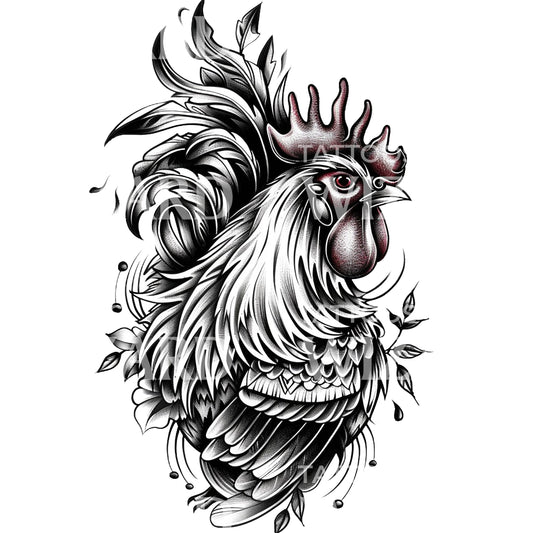 Ruthless Rooster Tattoo Design