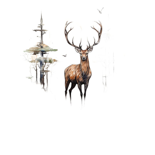 Cerf aquarelle dans la conception de tatouage de forêt
