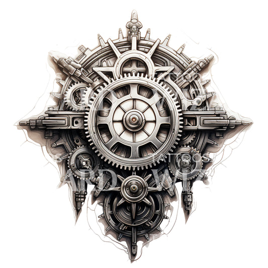 Croquis Gears Conception de tatouage Steam Punk