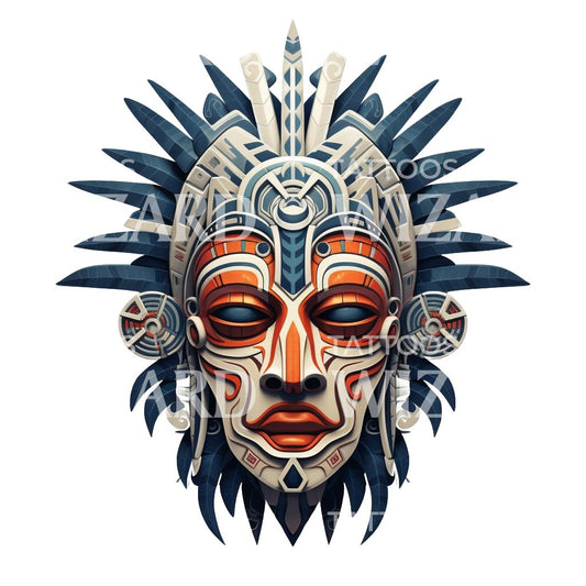 Neo Traditional African Mask Tattoo Design