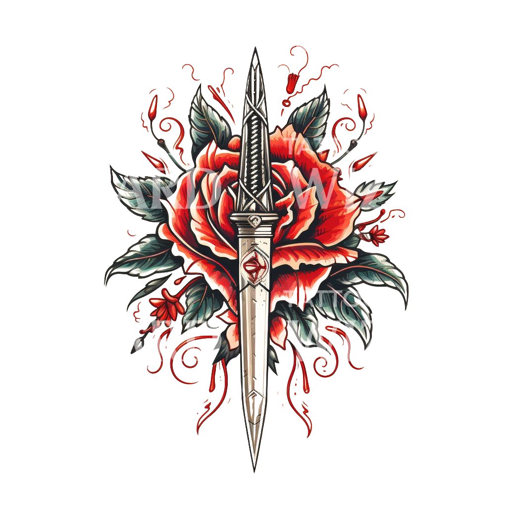 Conception de tatouage Old School Rose et Dagger