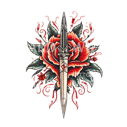 Rose and Dagger Old School Tattoo Design