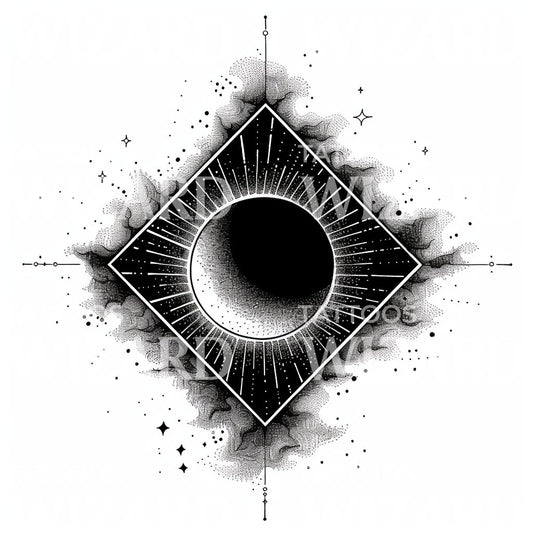 Mystical Solar Eclipse Tattoo Design