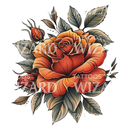 Stunning Neotraditional Rose Tattoo Design