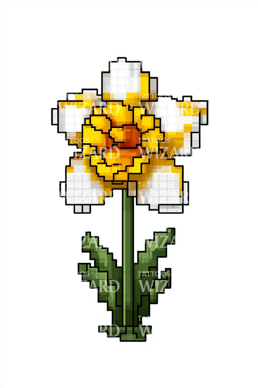 8-Bit Golden Daffodil Tattoo Idea