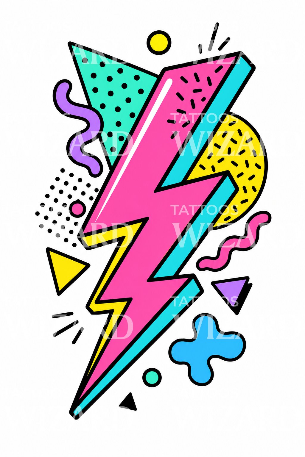 80s Memphis Lightning Bolt Tattoo Design