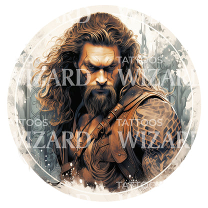 Intense Aquaman Portrait Marvel Inspired Tattoo Design