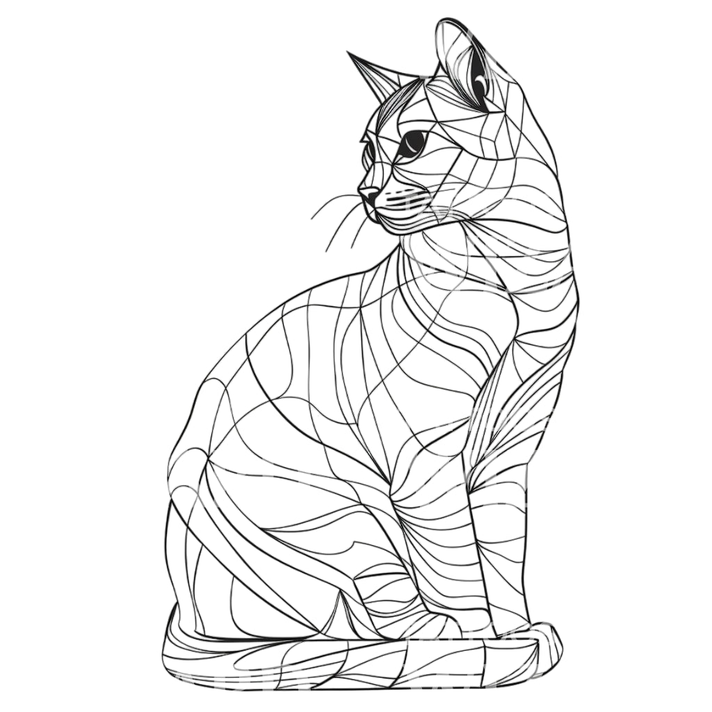 Outline Geometric Minimalist Cat Tattoo Design