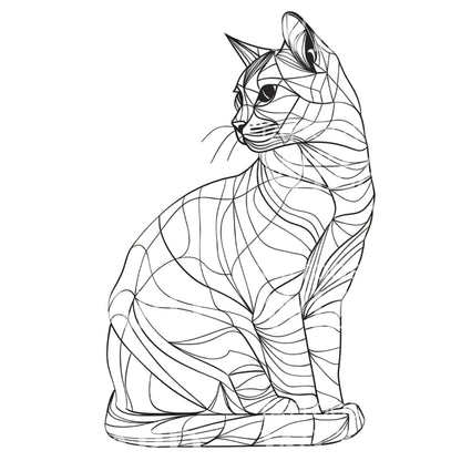 Outline Geometric Minimalist Cat Tattoo Design
