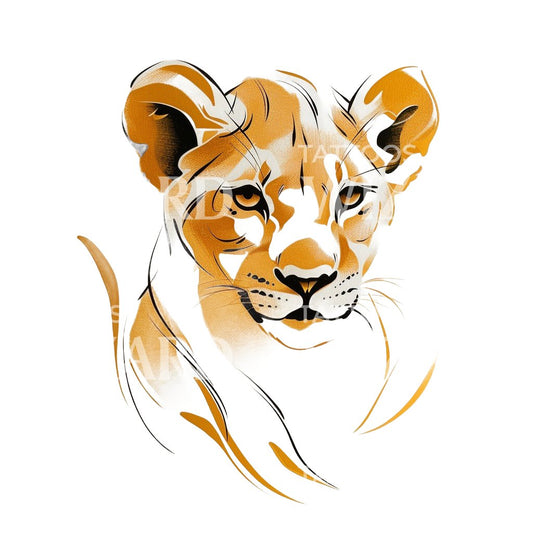Delicate Lion Cub Watercolor Tattoo Design