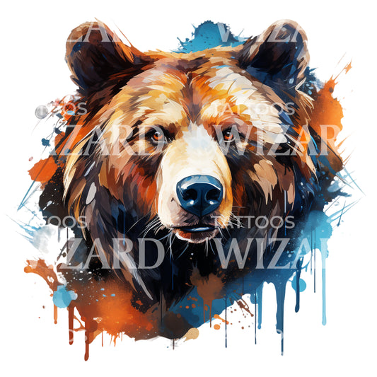 Watercolor Bear Portrait Tattoo Design