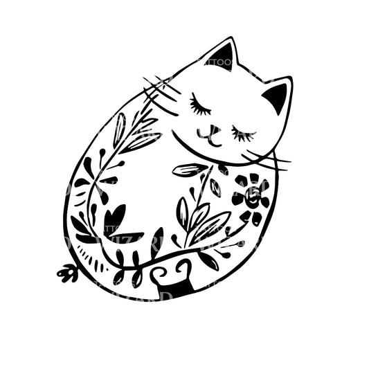 Conception mignonne de tatouage de chat en porcelaine