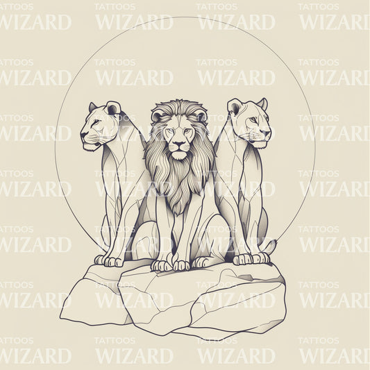 A Pack of Magnificient Lions Tattoo Design
