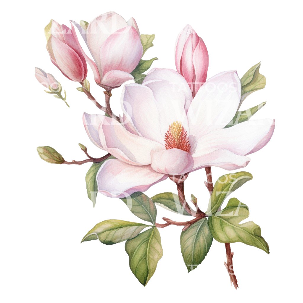 Botanical Magnolia Flower Tattoo Design