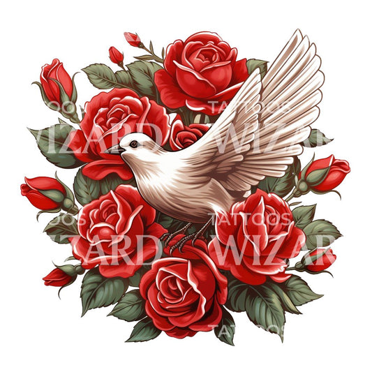 Colombe néo traditionnelle avec conception de tatouage de roses