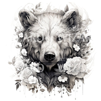 Black and Grey Bear Portrait Tattoo Design
