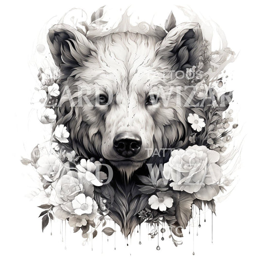Schwarz-graues Bärenporträt Tattoo-Design