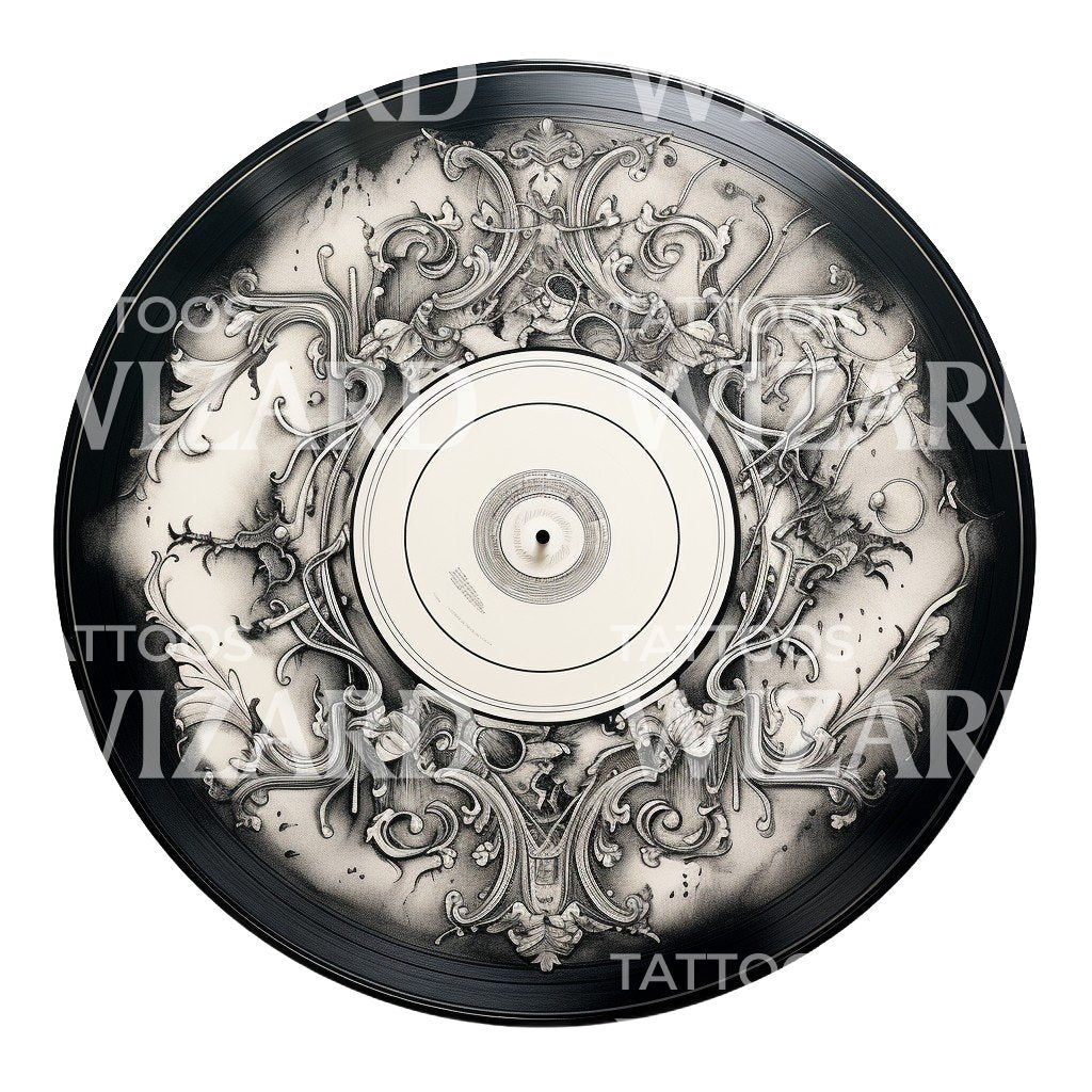 Conception de tatouage de disque vinyle Art Nouveau