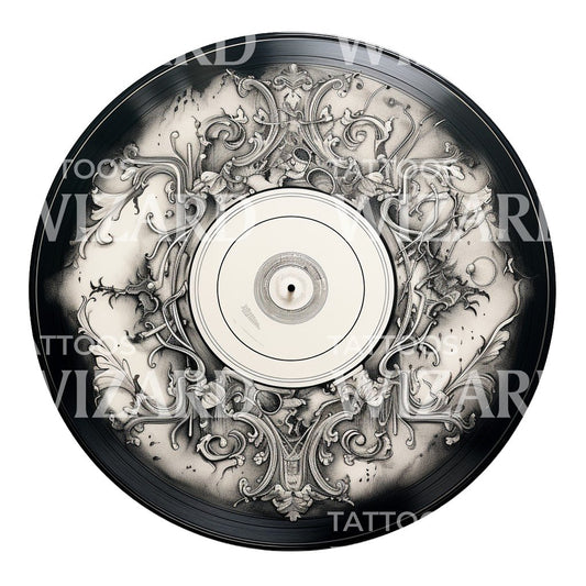 Art Nouveau Vinyl Record Tattoo Design