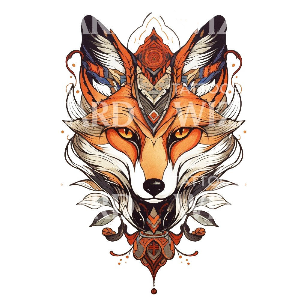 Neo Traditional Fox Head Tattoo Design