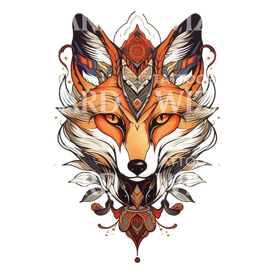 Neo Traditional Fox Head Tattoo Design