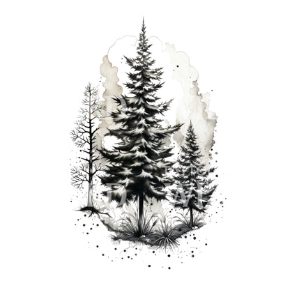 Dotwork Pine Trees Tattoo Design