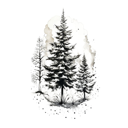 Dotwork Pine Trees Tattoo Design